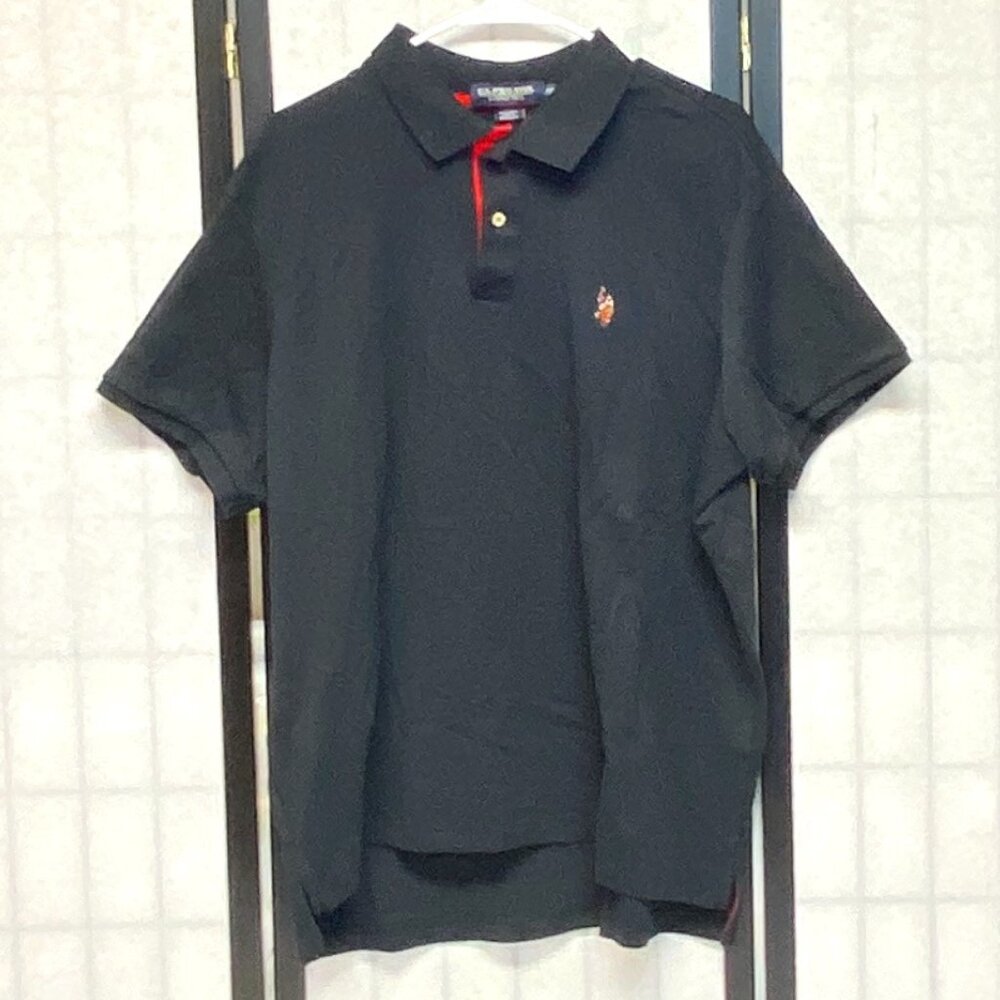 US Polo Assn Rib Collar 2 Button Luxury Feel Knit Polo Black 2XL Short Sleeve - Picture 2 of 13